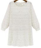Shein White Long Sleeve Hollow Lace Dress