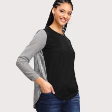 Shein Plus Curved Hem Color Block Striped Tee