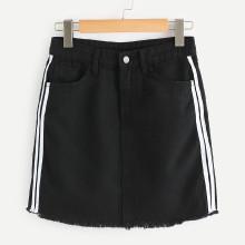 Shein Stripe Contrast Raw Hem Denim Skirt