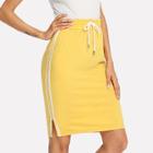 Shein Drawstring Waist Striped Tape Side Split Skirt