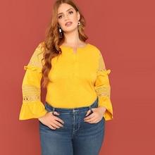 Shein Plus Guipure Lace Insert Curved Hem Top
