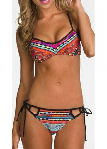 Rosewe Cutout Design Tribal Print Two Piece Swimwear