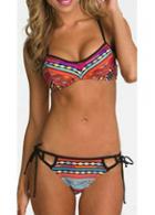 Rosewe Cutout Design Tribal Print Two Piece Swimwear
