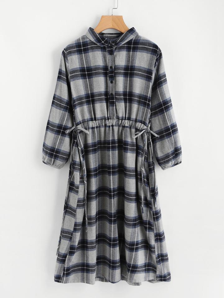 Shein Drawstring Waist Plaid Shirt Dress