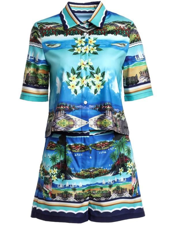 Shein Beach Print Top With Pockets Shorts
