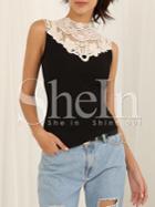 Shein Black Sleeveless Contrast Crochet Lace Top