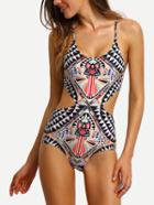 Shein Tribal Print Cutout Lace-up One-piece Swimwear