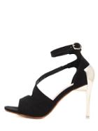 Shein Black Faux Suede Ankle Strap Metallic Stiletto Sandals