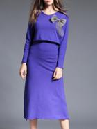 Shein Purple V Neck Bowknot Top With Skirt