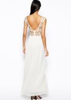 Shein White Sleeveless Floral Crochet Lace Maxi Dress