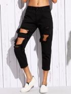 Shein Black Distressed Ankle Jeans
