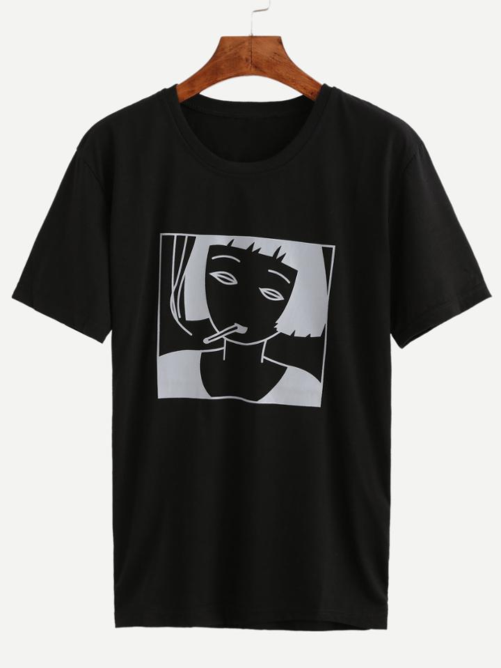 Shein Black Girl Print T-shirt