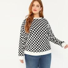Shein Plus Drop Shoulder Checked Sweatshirt