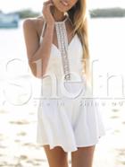 Shein White Spaghetti Strap With Lace Playsuit