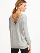 Shein Grey Double V Neck Criss Cross Back Sweatshirt