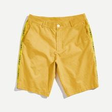 Shein Men Letter Tape Side Slant Pocket Shorts
