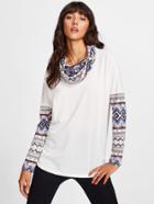 Shein Tribal Print Cowl Neck And Sleeve T-shirt
