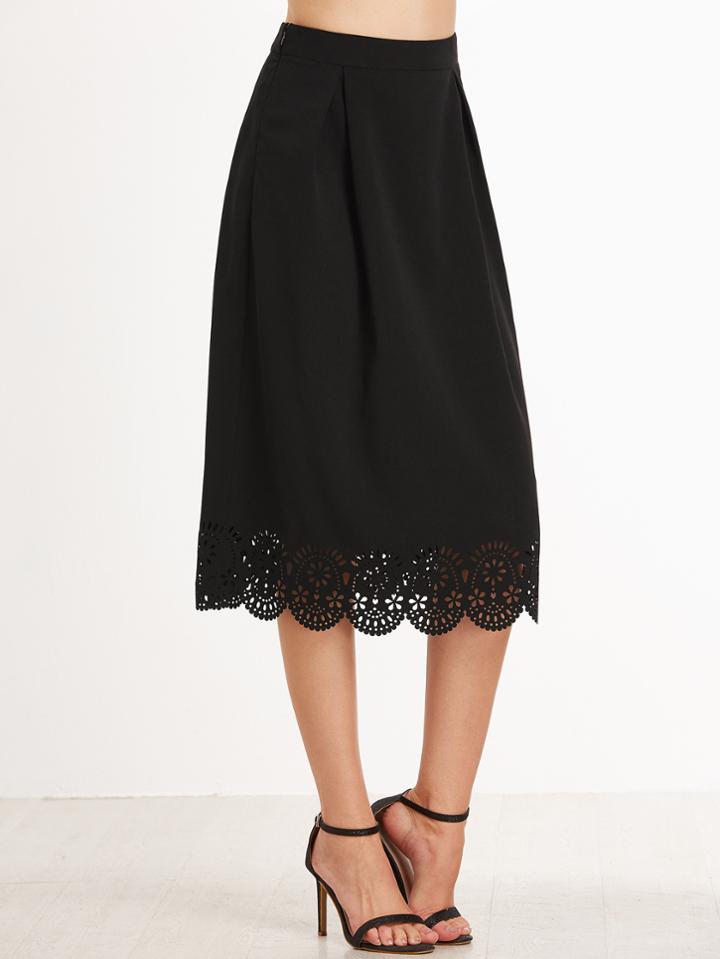 Shein Scallop Laser Cutout Hem Box Pleated Skirt