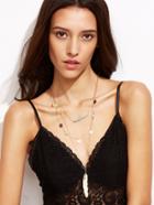 Shein Gold Layered Beaded Feather Pendant Necklace