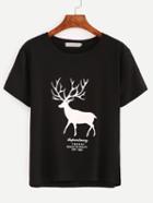 Shein Black Deer Print T-shirt