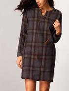 Shein Grey Long Sleeve Plaid Lace Up Dress