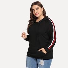 Shein Plus Contrast Striped Drawstring Detail Hoodie