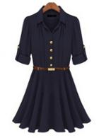 Rosewe Charming Navy Blue Turndown Collar Half Sleeve Dress