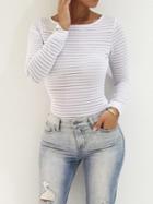 Shein White Long Sleeve Striped Slim T-shirt
