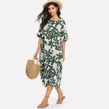 Shein Leaf Print Hidden Pocket Dress