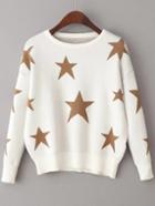 Shein White Star Pattern Drop Shoulder Sweater