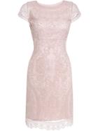 Shein Pink Crew Neck Embroidered Lace Sheath Dress