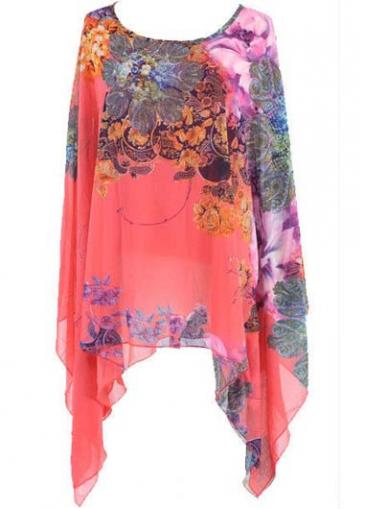 Rosewe Long Sleeve Watermelon Red Printed Chiffon Blouse