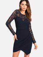 Shein Lace Bodice Ruched Tulip Wrap Dress