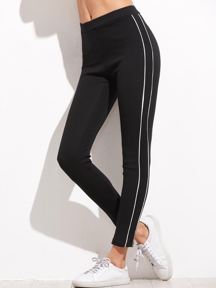 Shein Black Striped Side Ankle Leggings