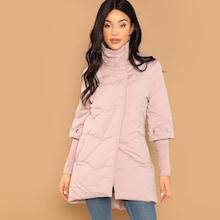 Shein Rhinestone Detail High Neck Puffer Coat
