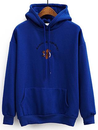 Shein Blue Cartoon Print Drawstring Hooded Sweatshirt