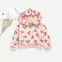 Shein Girls Cherry Print Hooded Sweatshirt
