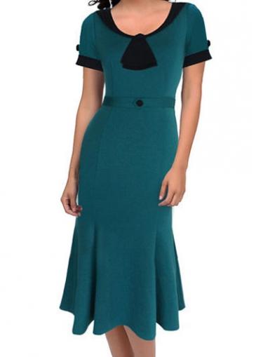 Rosewe High Waist Short Sleeve Knee Length Dress
