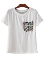 Shein White Short Sleeve Knit Pocket T-shirt