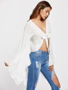 Shein Exaggerated Fluted Sleeve Frill Trim Knotted Top