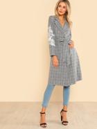 Shein Double Breasted Embroidered Grid Coat