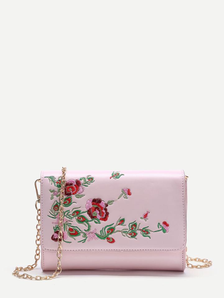 Shein Flower Embroidery Pu Crossbody Bag