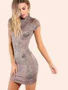 Shein Mock Neck Mini Dress Brown