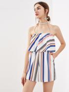 Shein Flounce Layered Random Striped Bandeau Playsuit