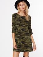 Shein Camouflage Print Roll Sleeve A Line Dress