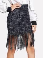 Shein Fringe Hem Tweed Skirt