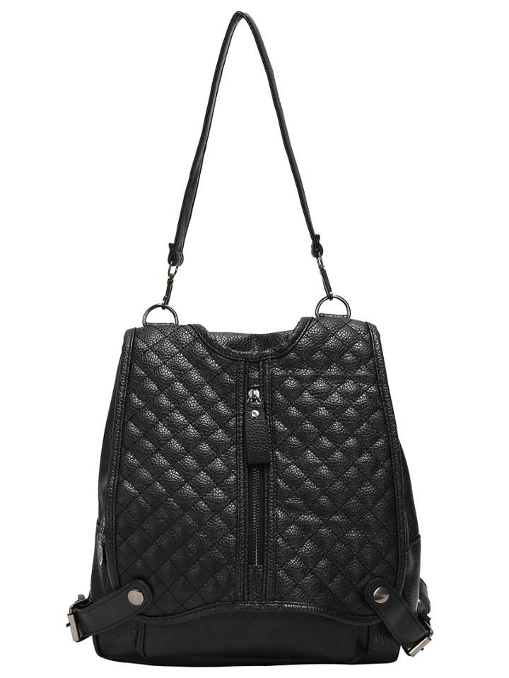 Shein Black Zipper Diamondback Pu Backpacks