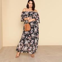 Shein Plus Ruffle Hem Floral Bardot Dress