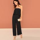 Shein Foldover Front Open Back Palazzo Strapless Jumpsuit