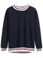 Shein Navy Stripe Trimmed Sweatshirt